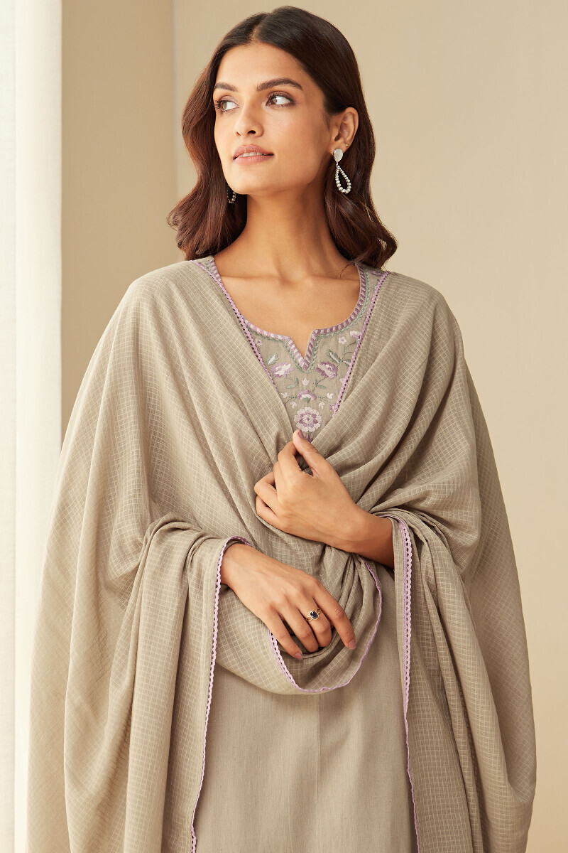 Grey Handcrafted Straight Cotton Flax Kurta