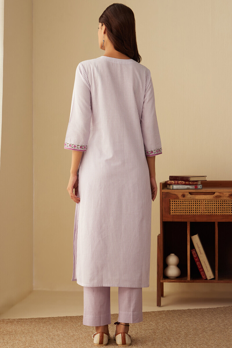 Purple Handcrafted Straight Cotton Kurta