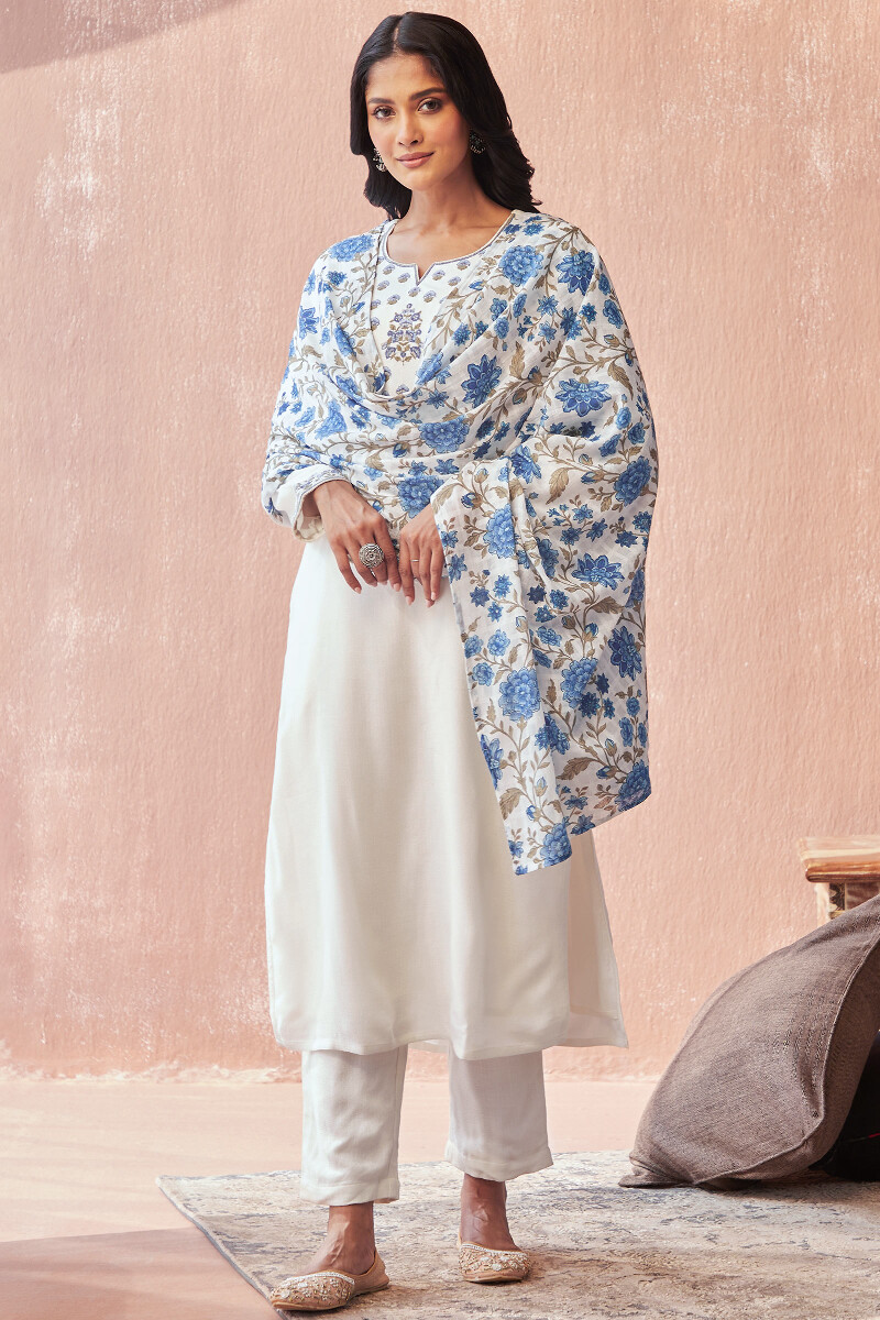 White Handcrafted Faux Wool Narrow Pants