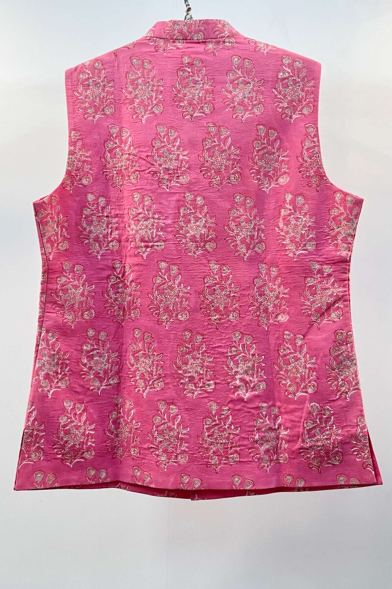 FG Specials: 1 of 1-Pink Block Printed Nehru Jacket- Size M