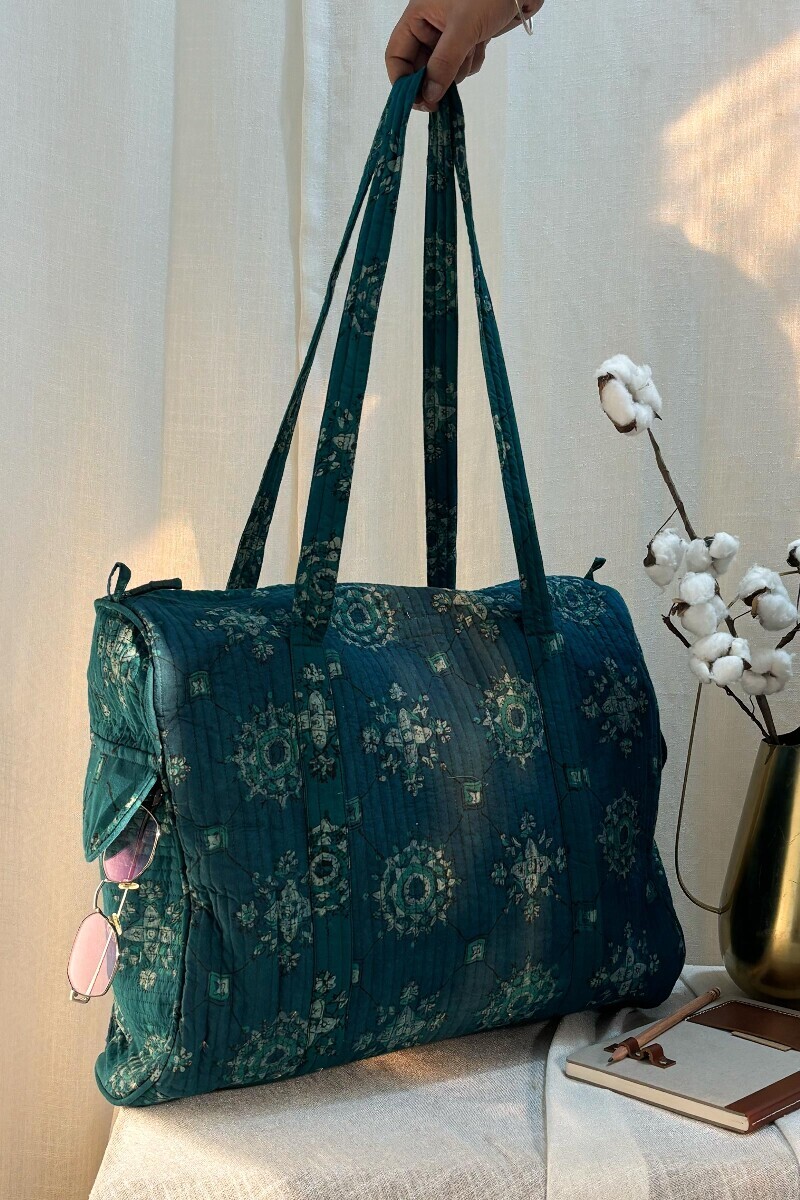 Akola Hand Block-Printed Cotton Duffel Bag