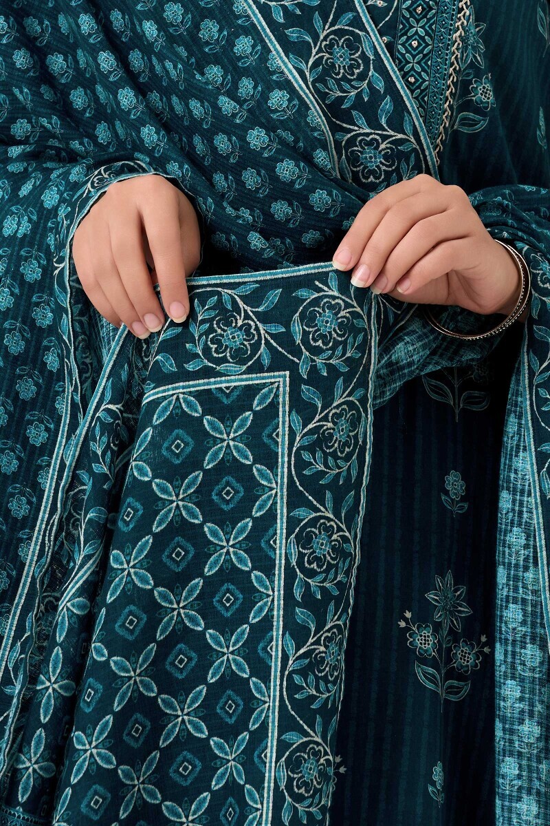 Blue Printed Kota Dupatta