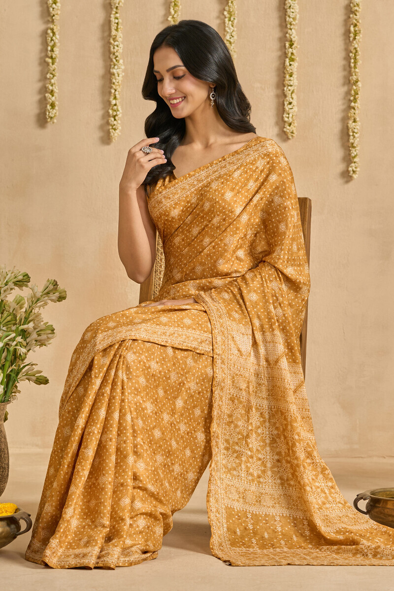 Yellow Printed Viscose Saree