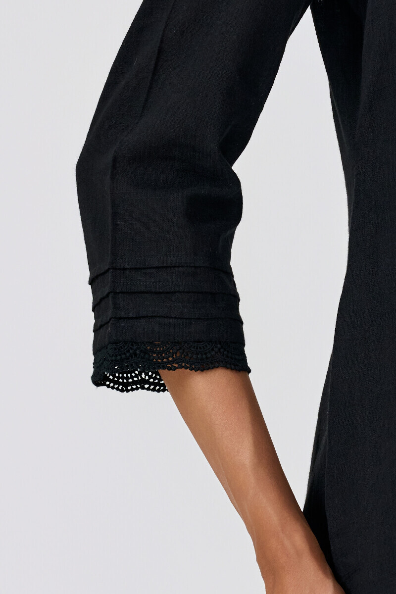 Black Handcrafted Straight Gauze Slub Kurta