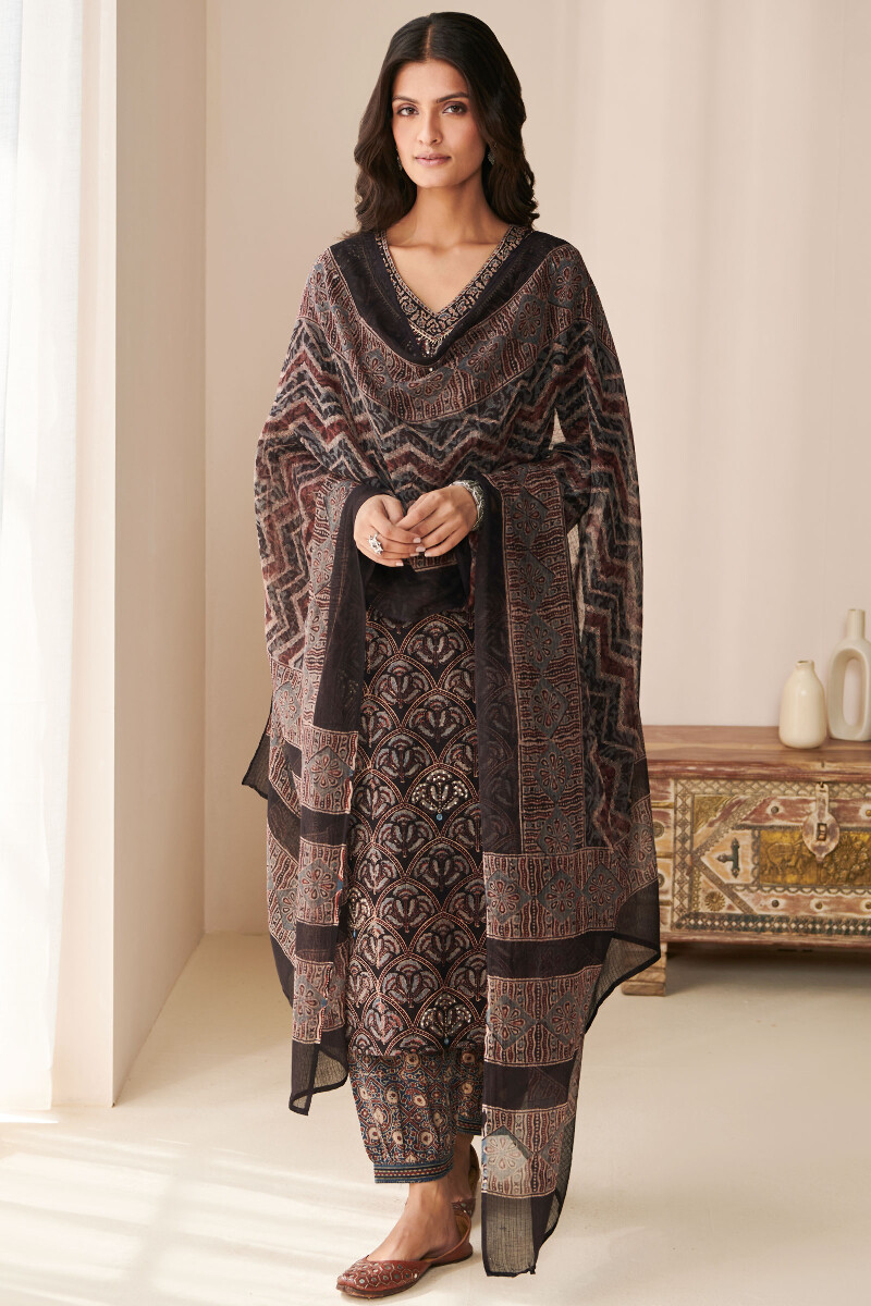 Black Hand Block Printed Kota Dupatta