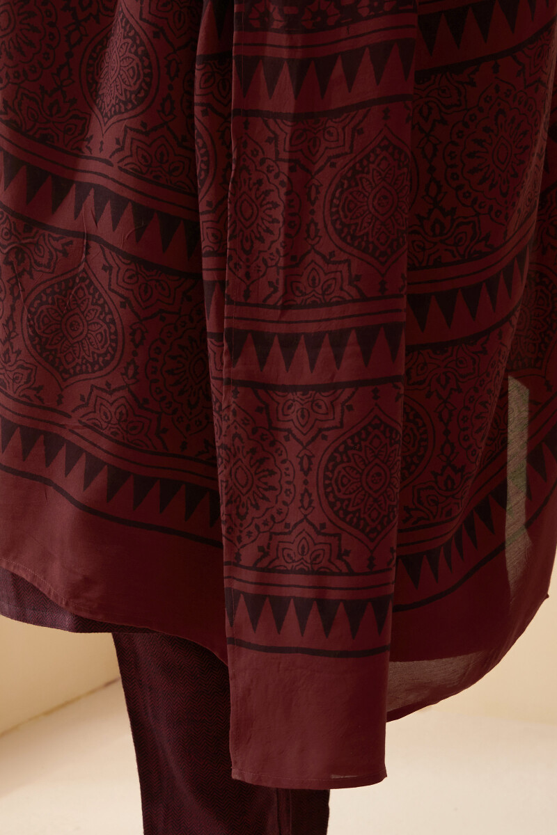 Maroon Hand Block Printed Modal Dupatta