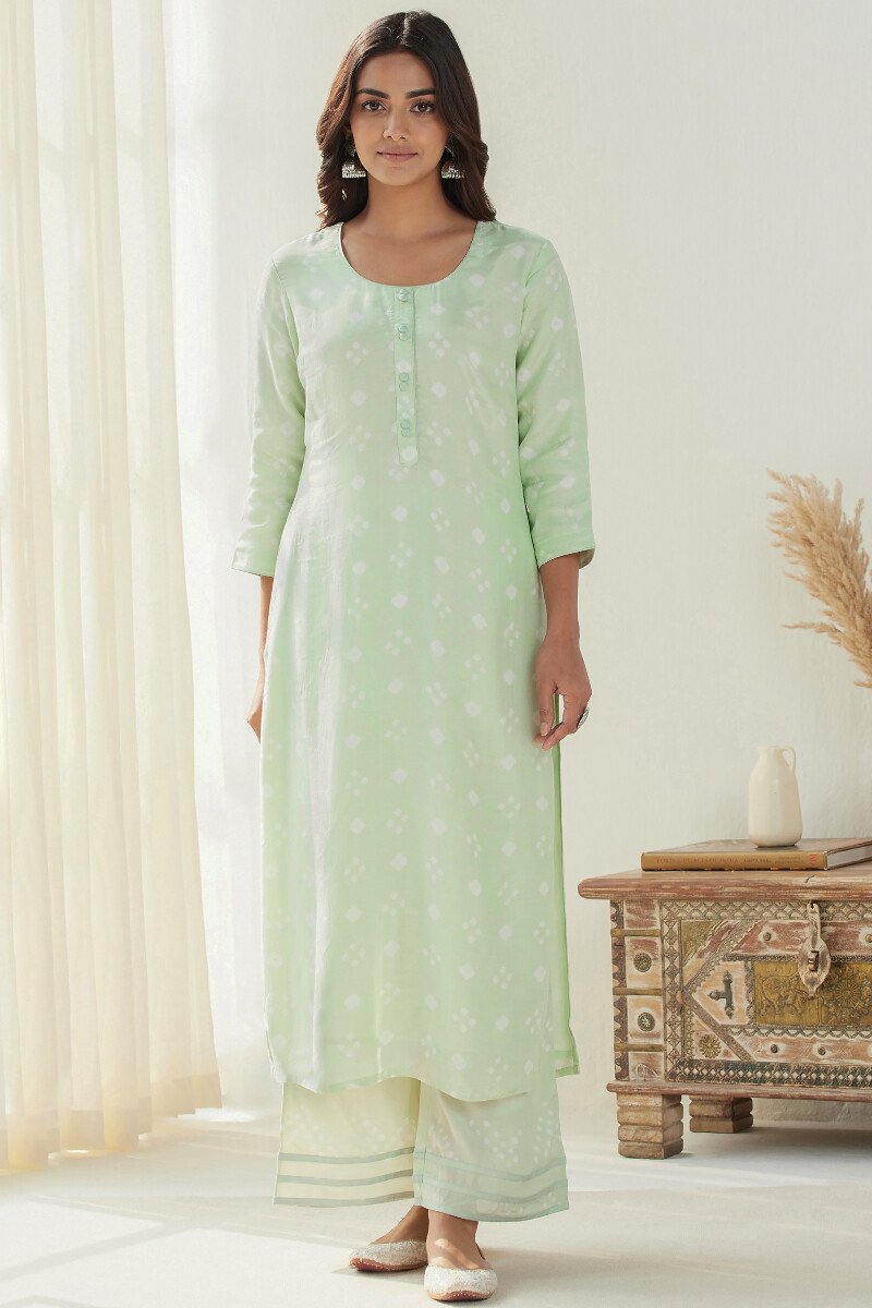 Green Printed Straight Modal Kurta