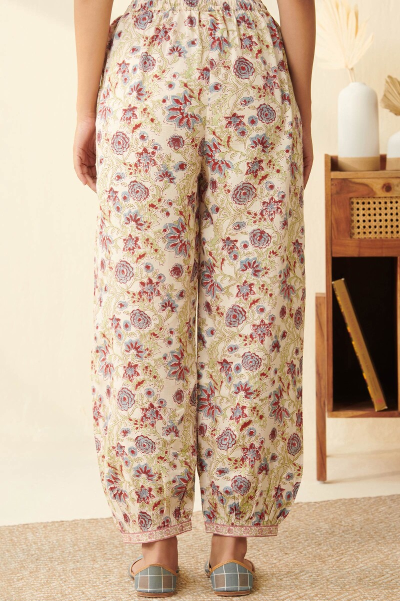 Beige Hand Block Printed Modal Izhaar Pants