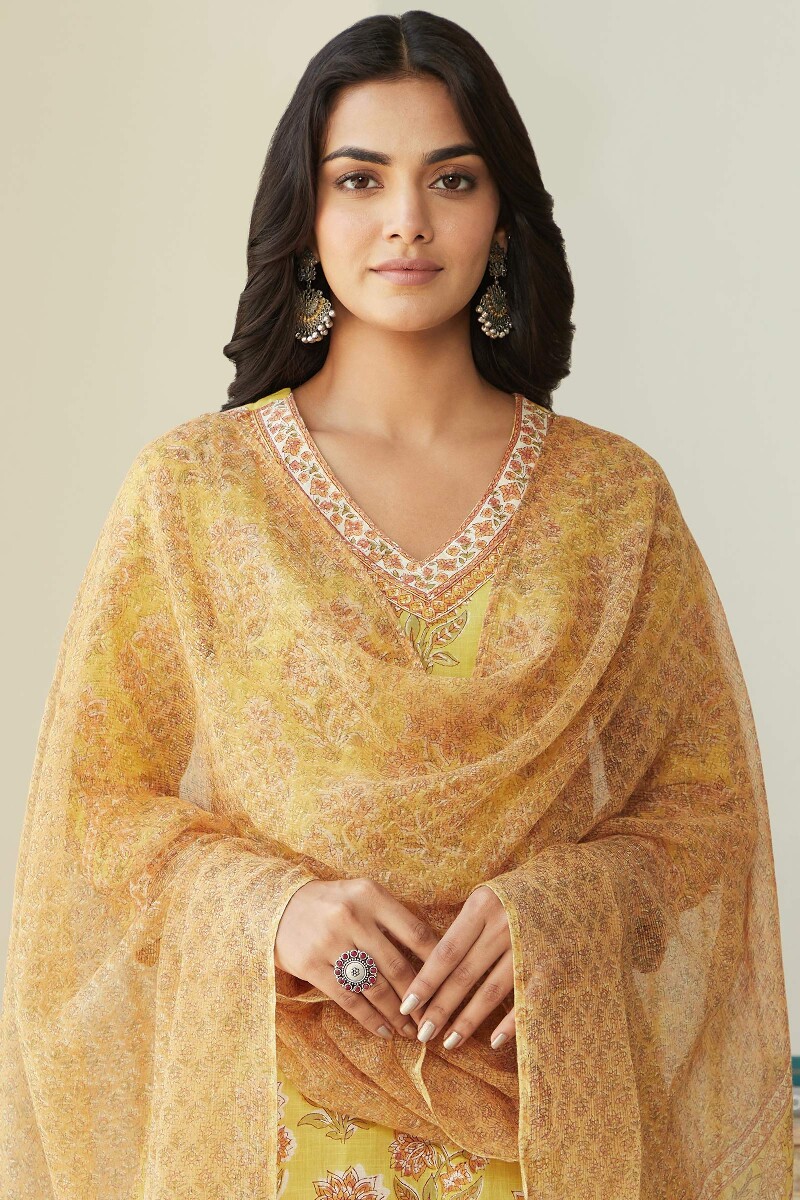 Orange Hand Block-Printed Kota Dupatta