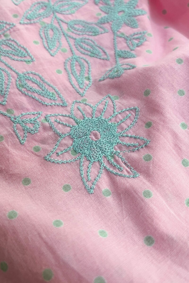 Pink Hand Printed Straight Cotton Kurta