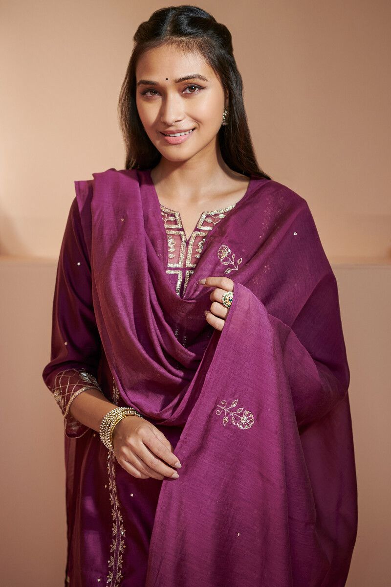 Purple Handcrafted Chanderi Dupatta