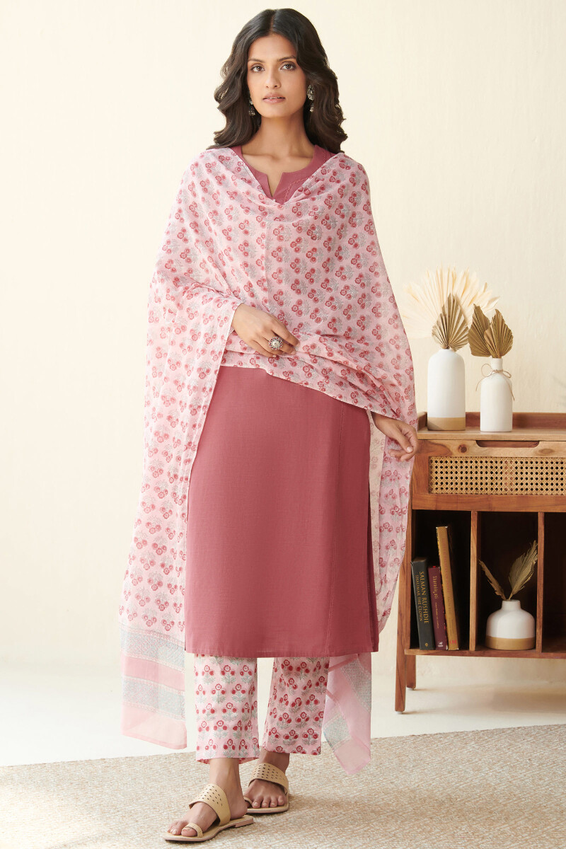 Pink Hand Block Printed Cotton Dupatta