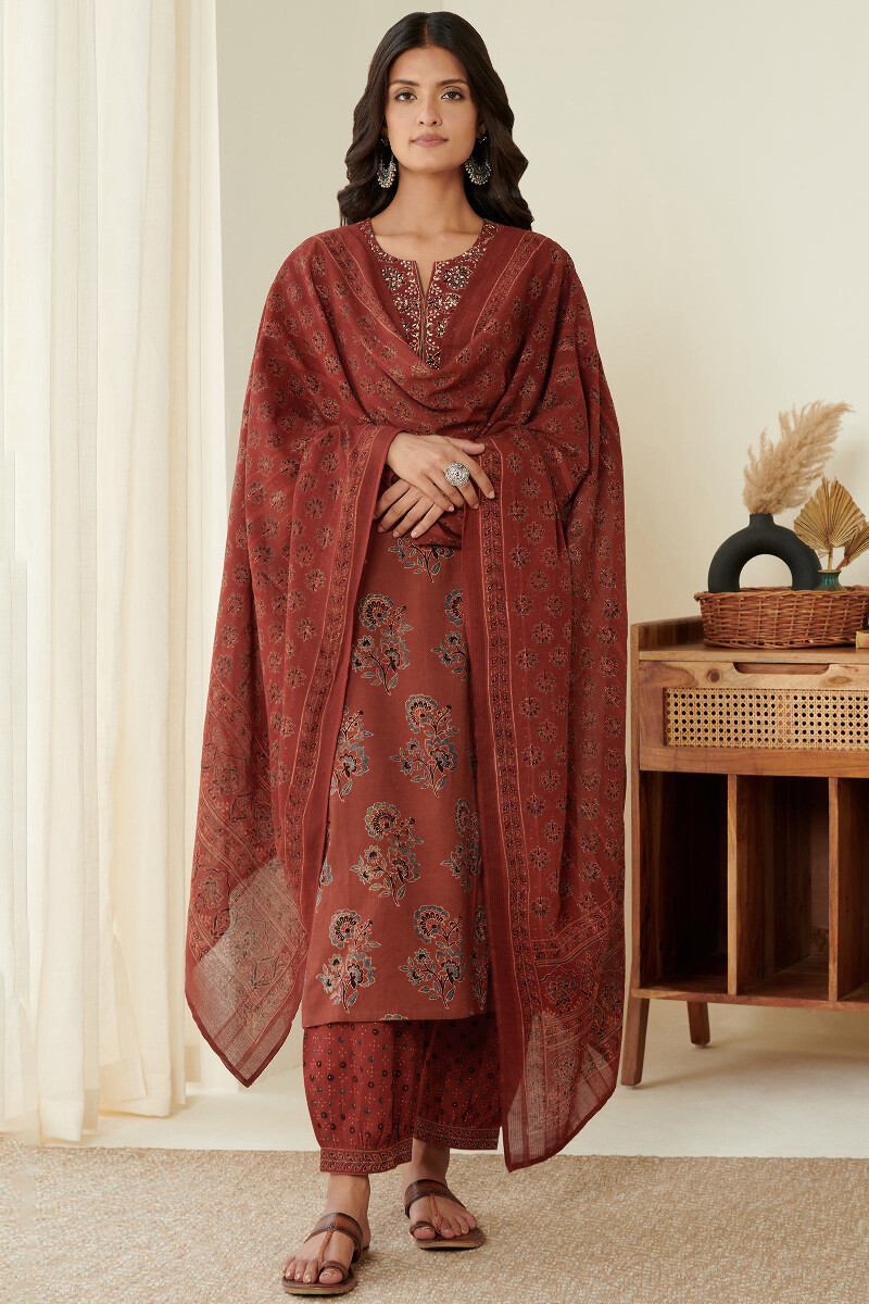 Ajrak Hand Block Printed Cotton Dobby Dupatta