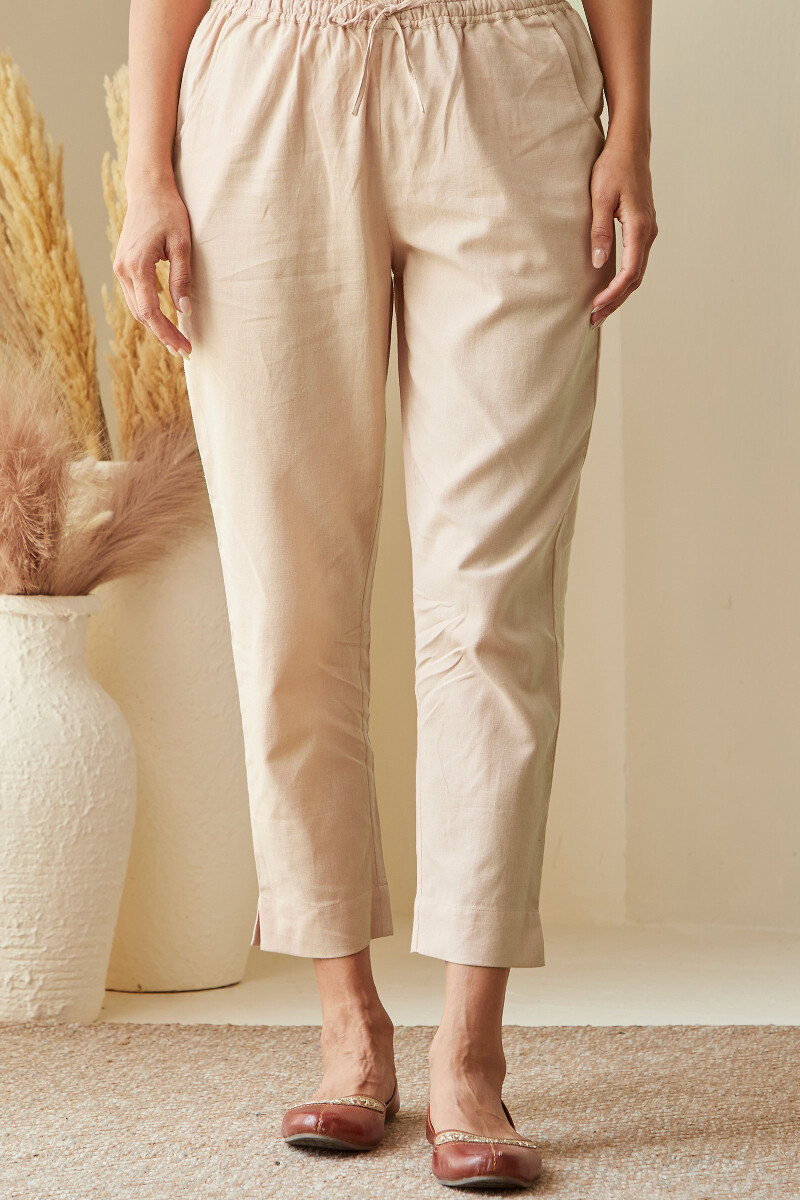 Peach Handcrafted Cotton Flax Narrow Pants