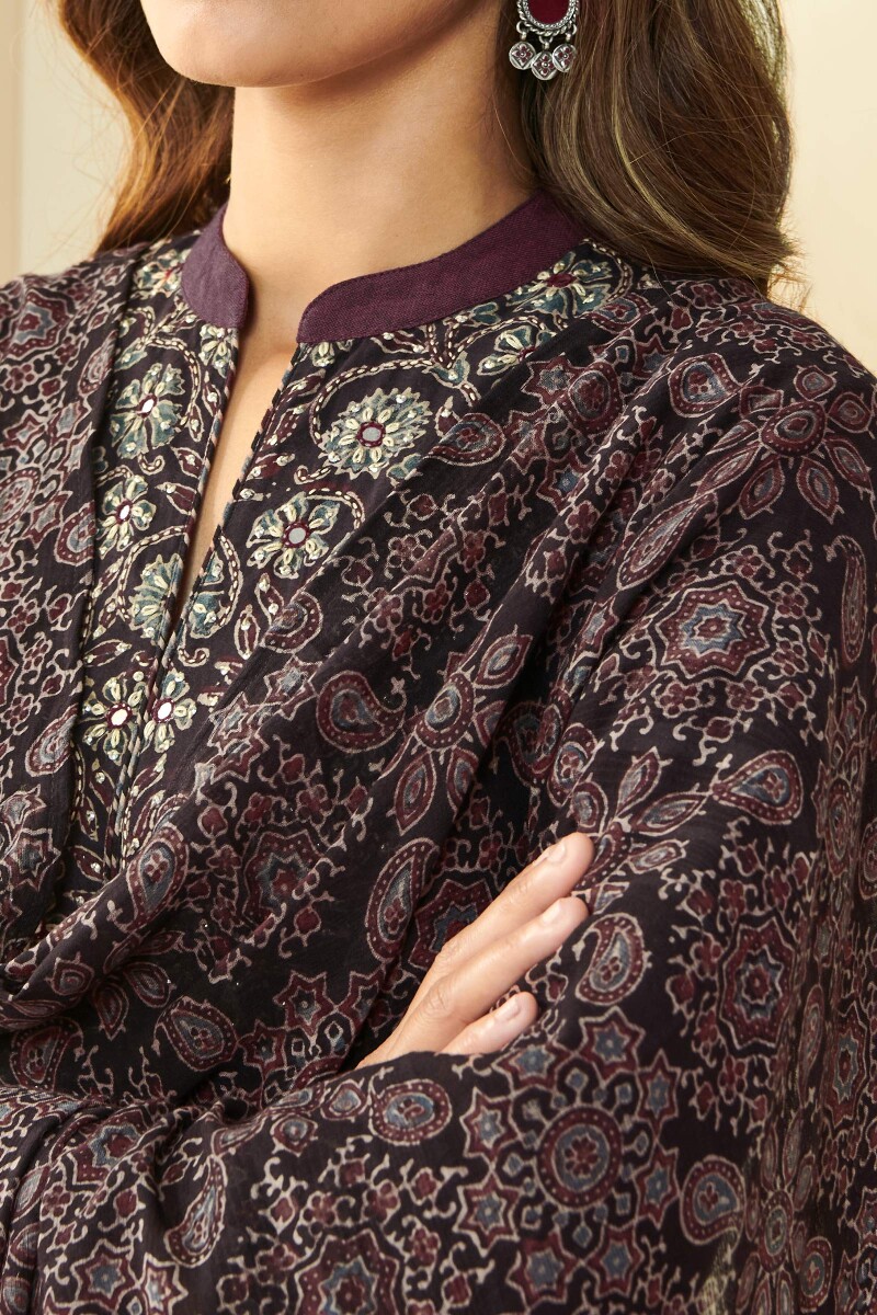 Ajrak Hand Block Printed Cotton Dobby Dupatta