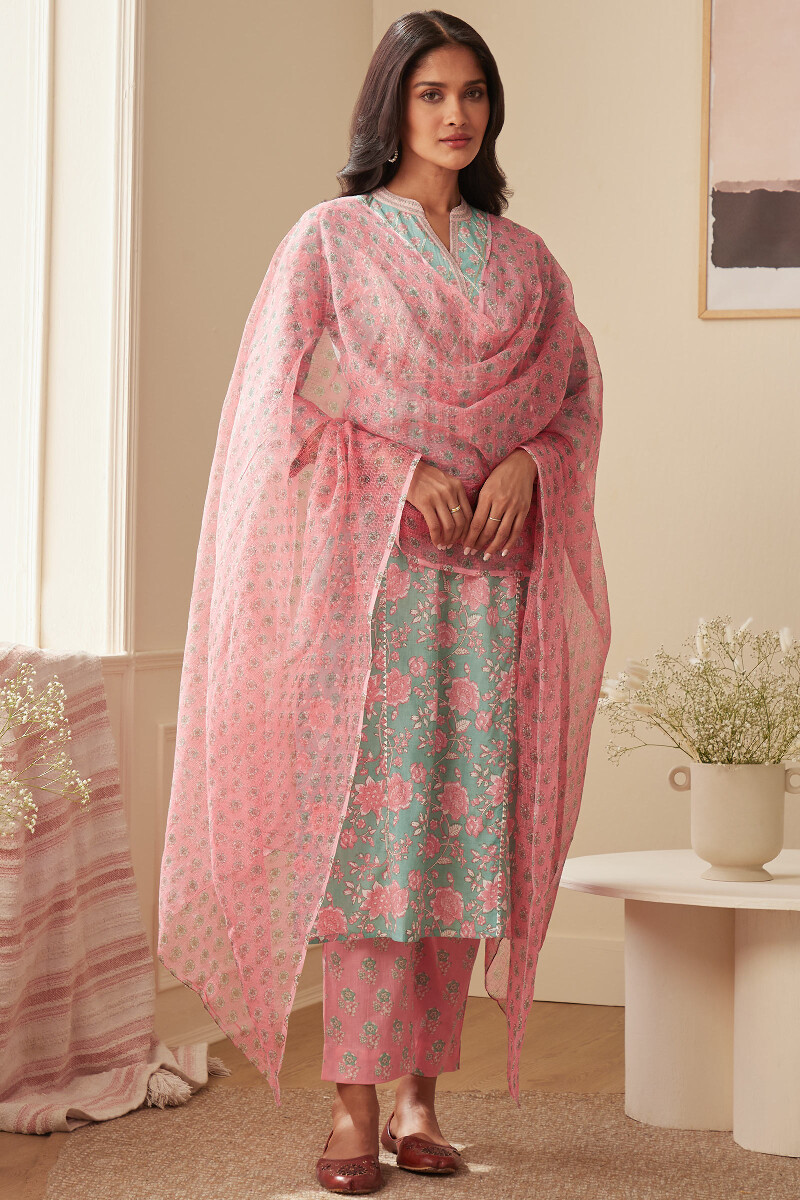 Pink Hand Printed Kota Dupatta