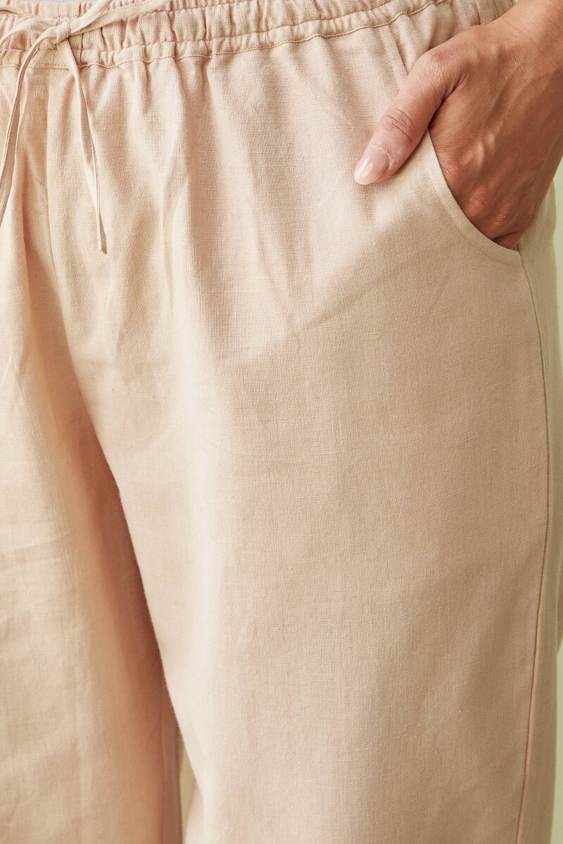 Peach Handcrafted Cotton Flax Narrow Pants