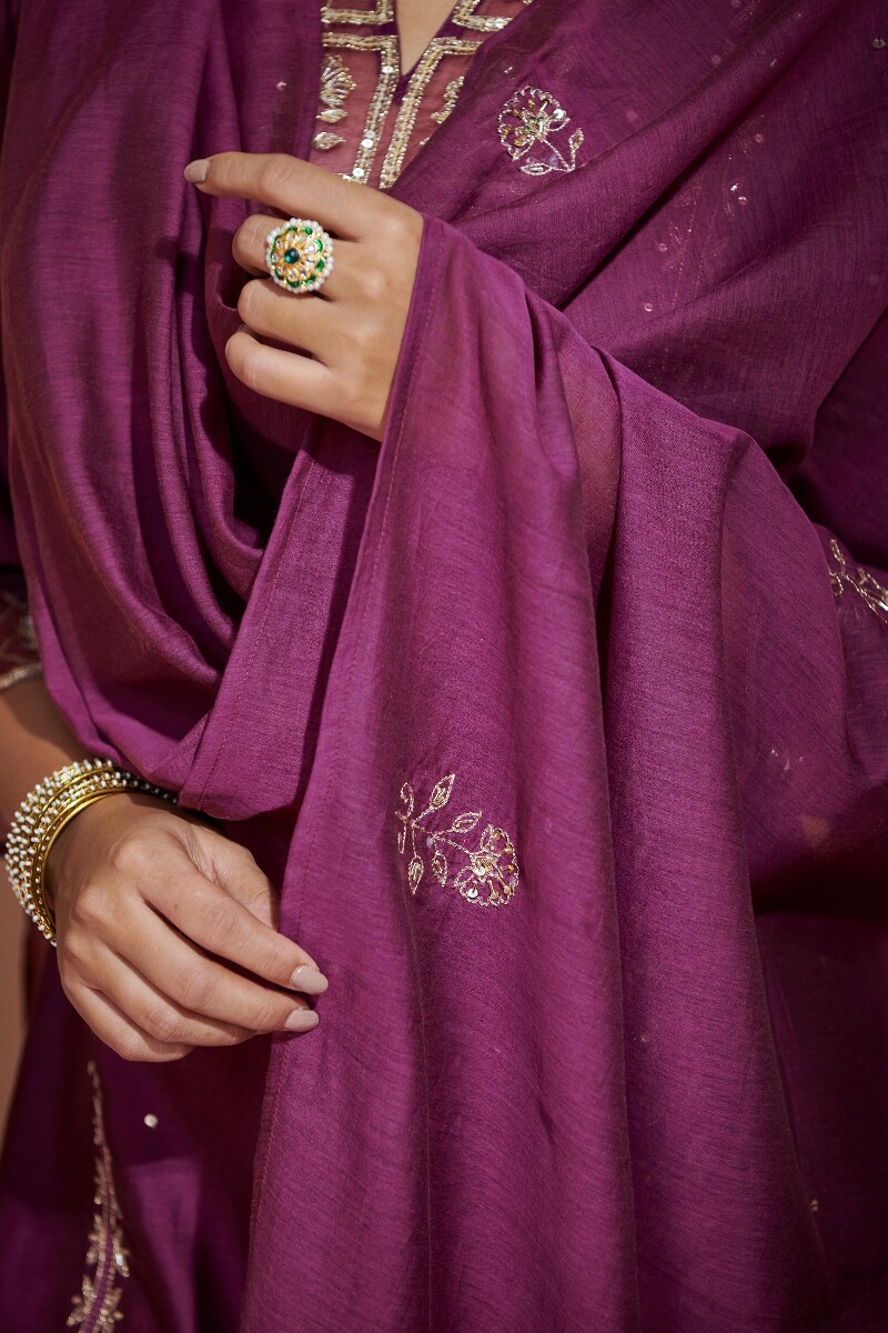 Purple Handcrafted Chanderi Dupatta