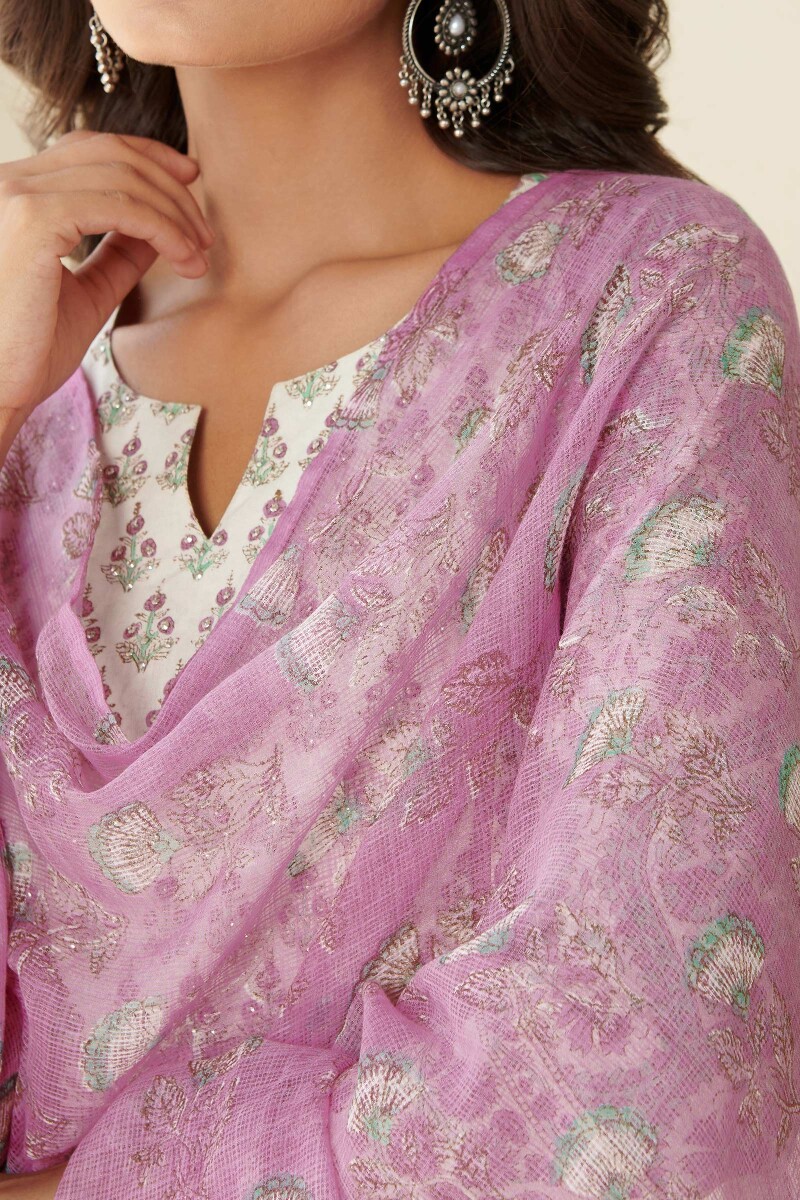 Pink Hand Block Printed Kota Dupatta