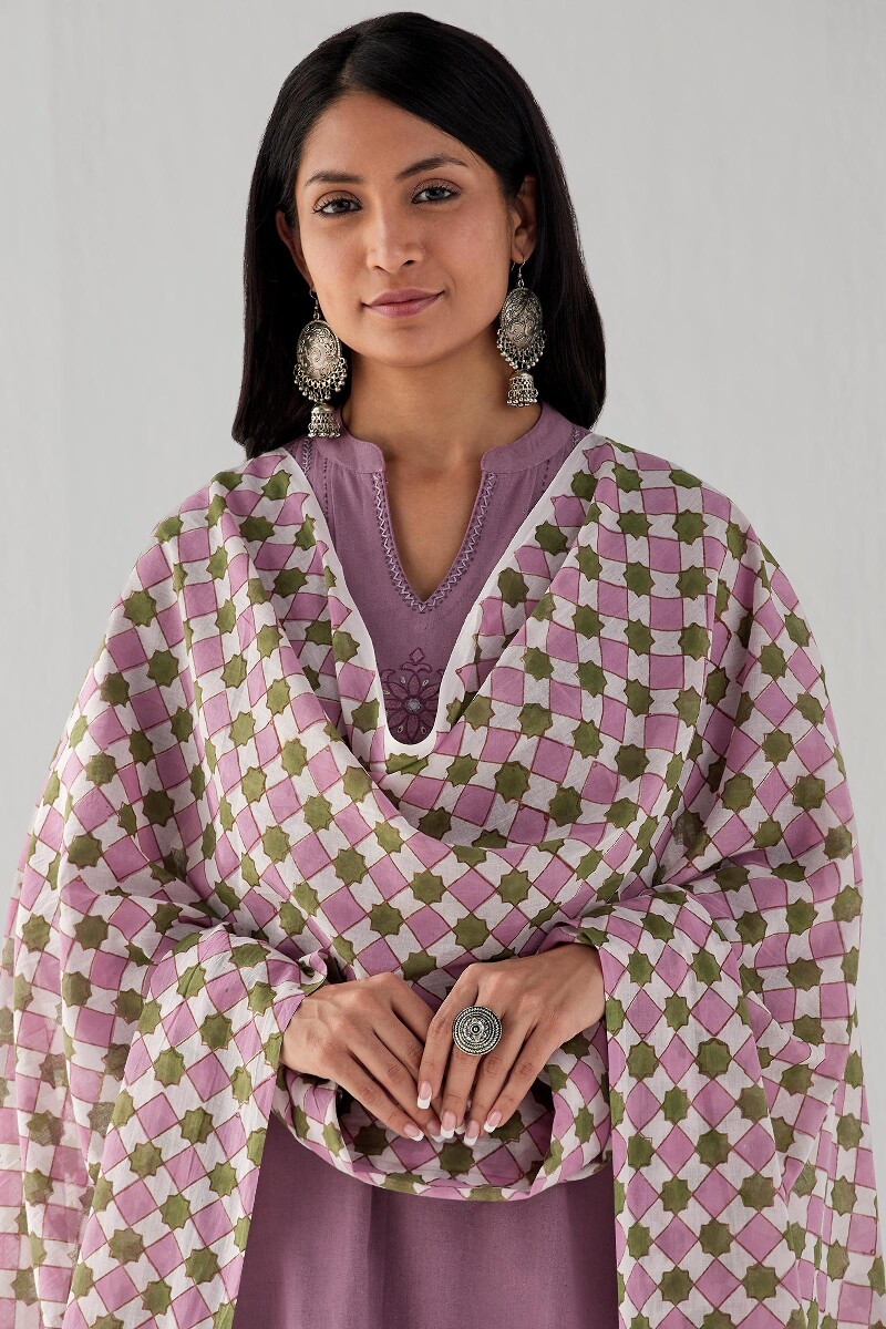 Off-White Hand Block Printed Cotton Mul Dupatta