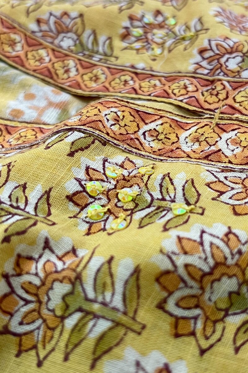 Yellow Hand Block Printed Straight Cotton Kurta