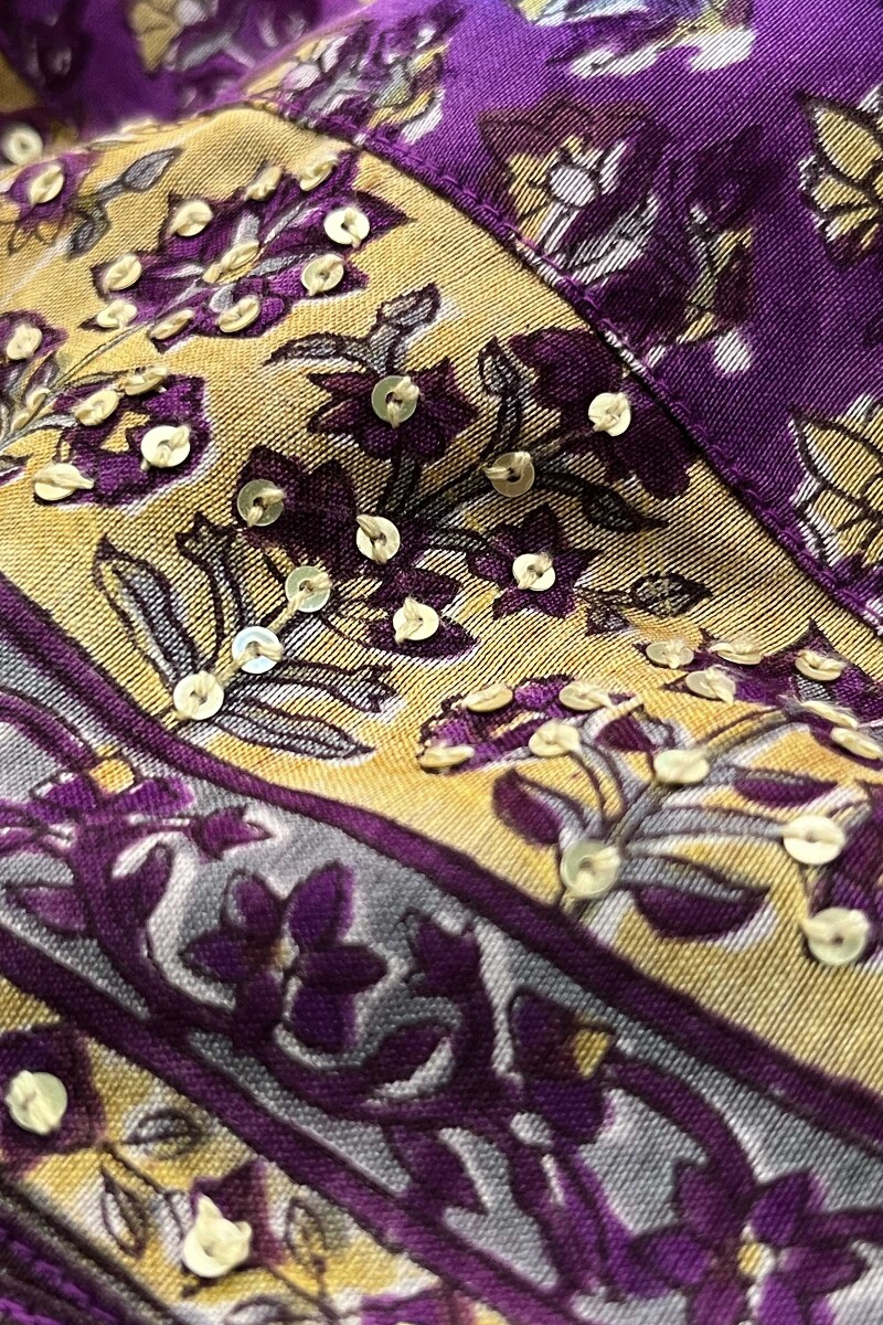 Purple Hand Block-Printed Straight Chanderi Kurta