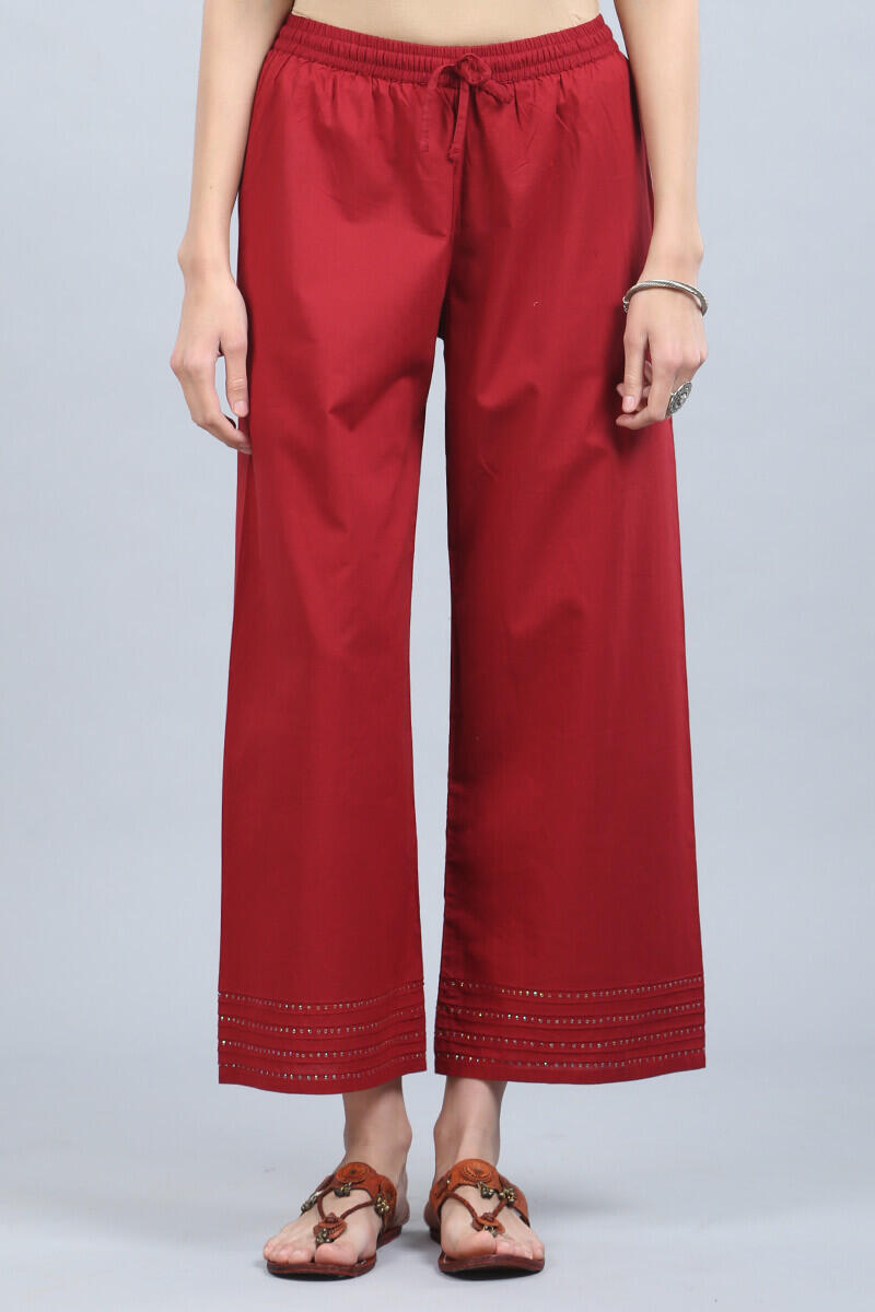 Red Handcrafted Cotton Farsi Pants