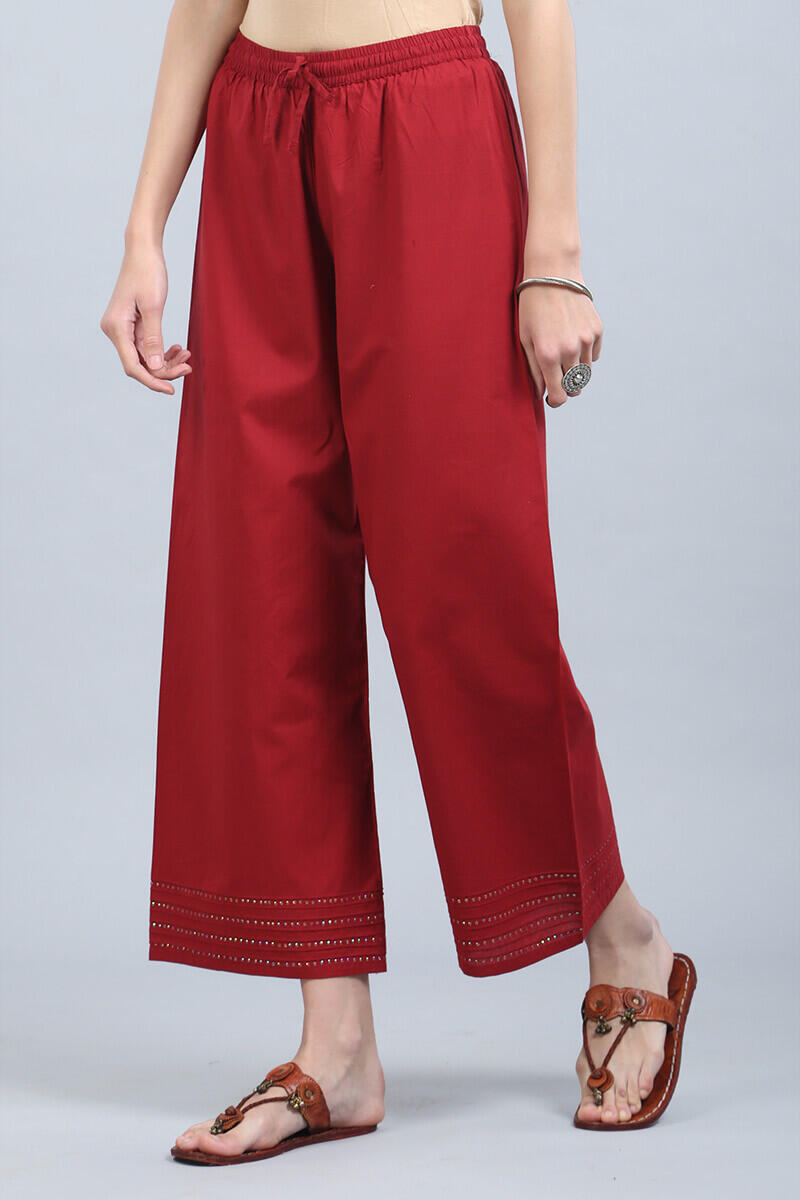 Red Handcrafted Cotton Farsi Pants