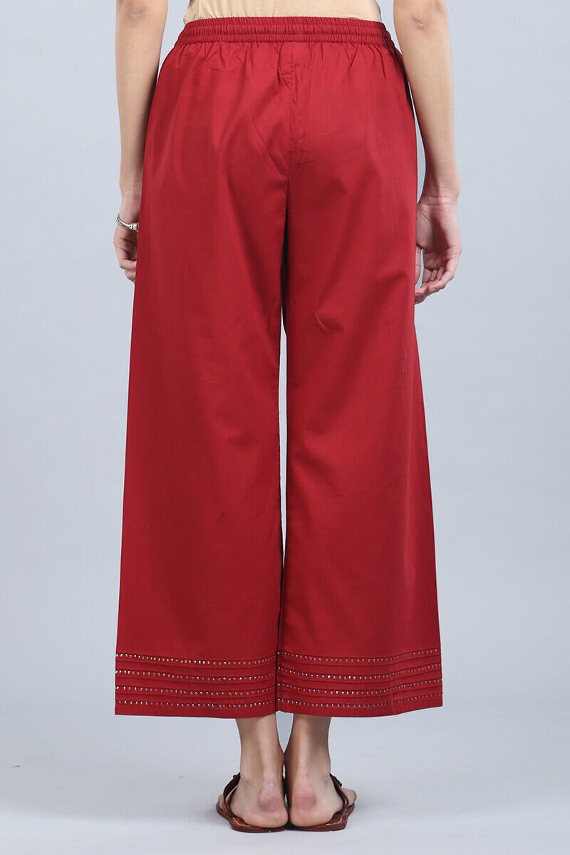 Red Handcrafted Cotton Farsi Pants