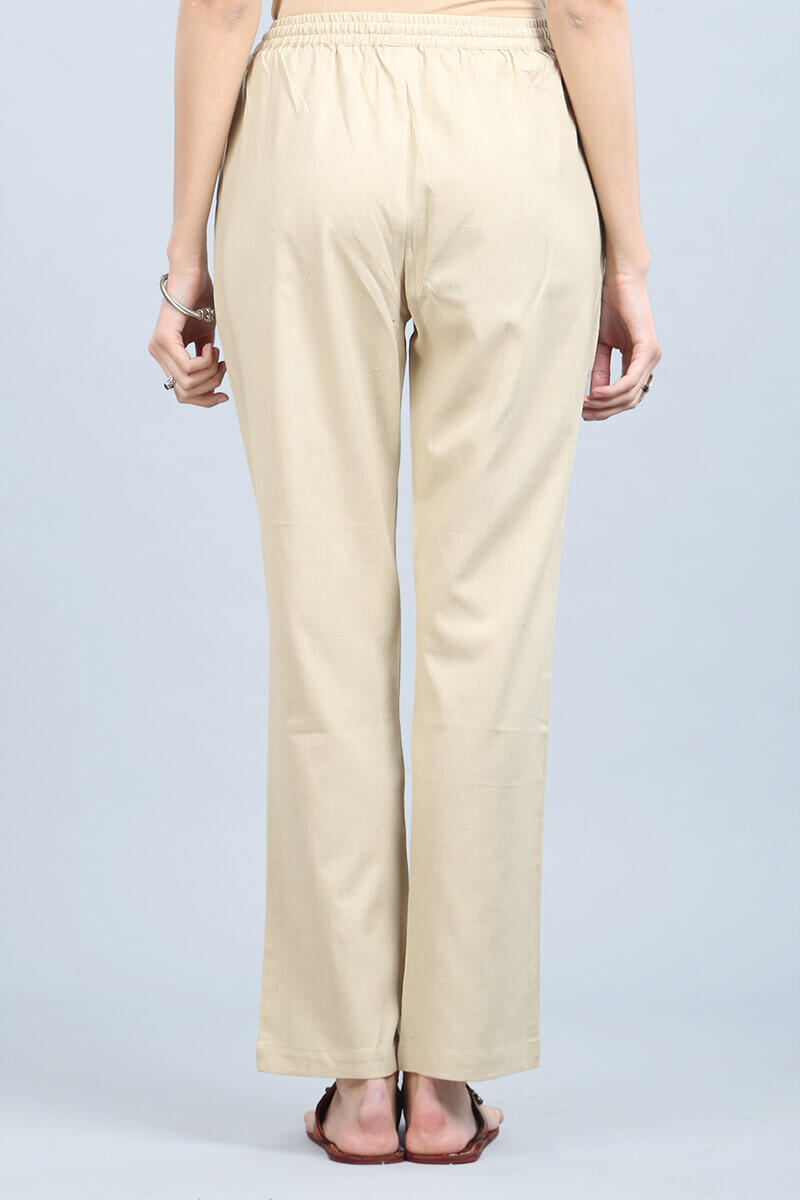 Beige Handcrafted Cotton Pants