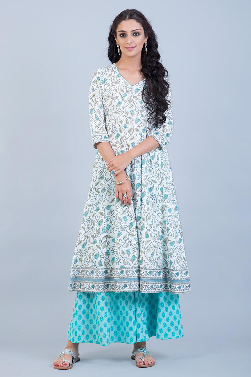 Blue Block Printed Cotton Sharara