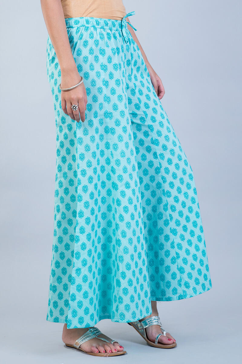 Blue Block Printed Cotton Sharara