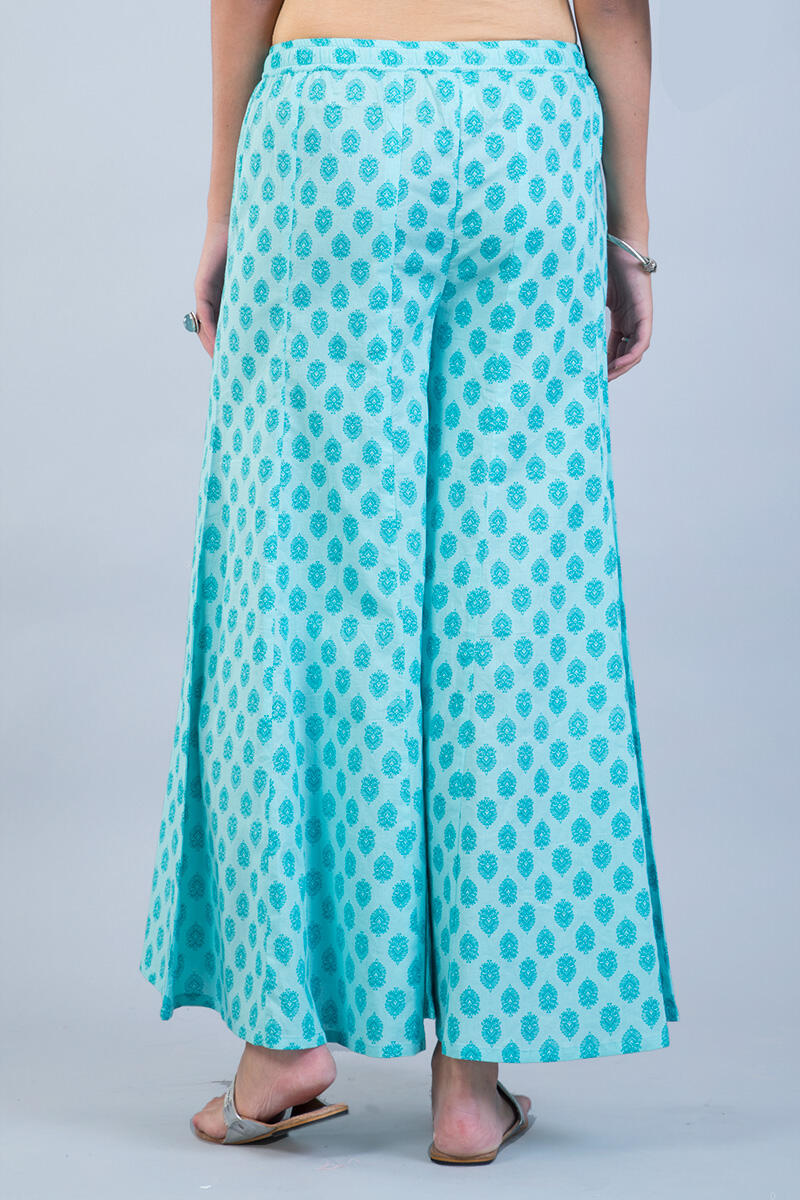 Blue Block Printed Cotton Sharara