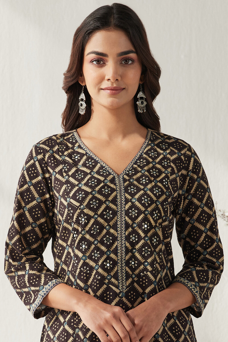  Ajrak Hand Block Printed Straight Cotton Kurta