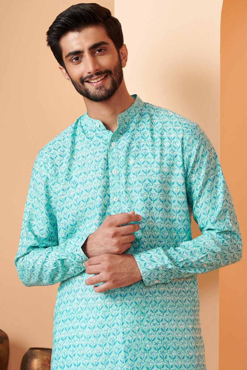 Blue Hand Block Printed Modal Kurta