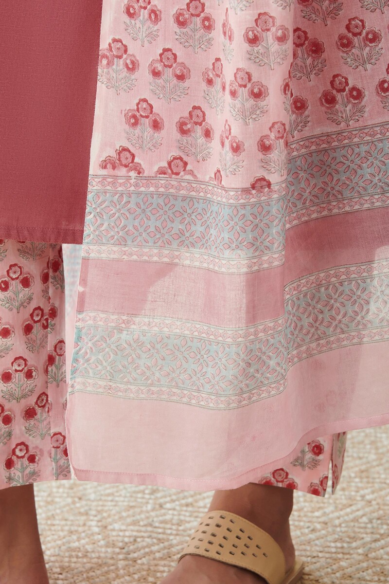 Pink Hand Block Printed Cotton Dupatta