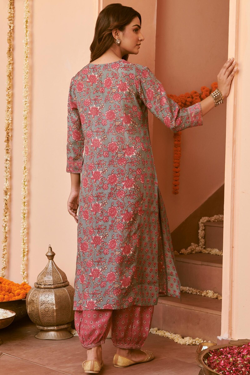 Blue Hand Printed Straight Modal Kurta