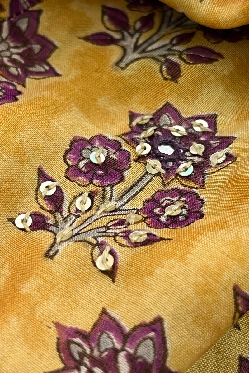 Yellow Hand Block-Printed A-Line Chanderi Kurta