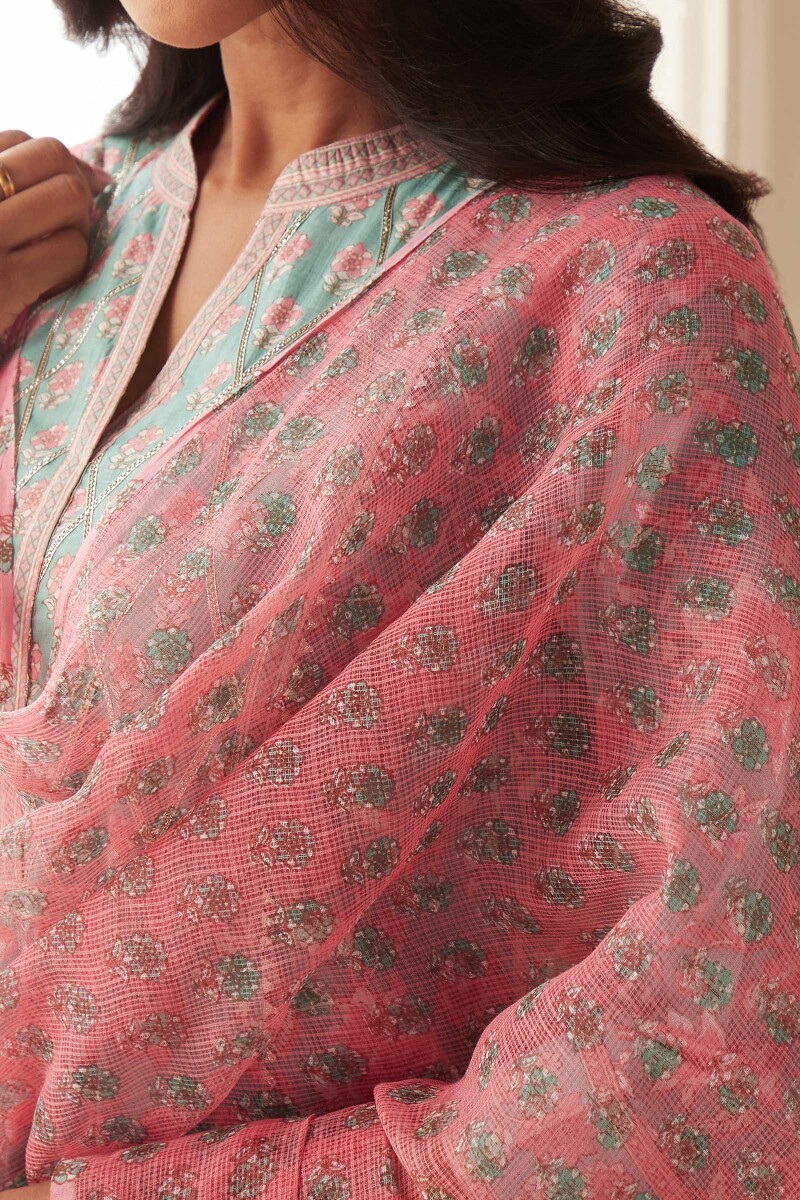 Pink Hand Printed Kota Dupatta