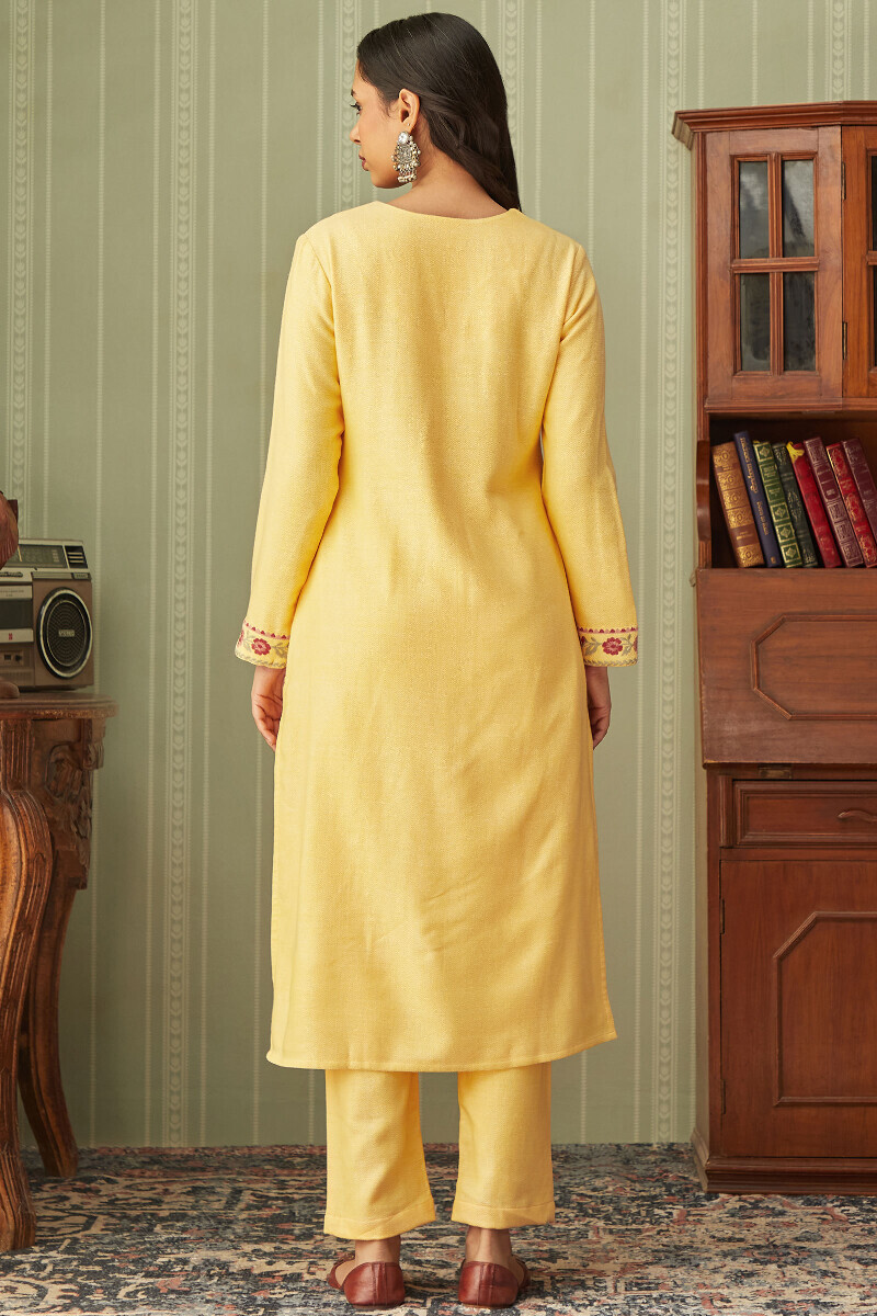 Yellow Handcrafted Straight Faux Wool Kurta