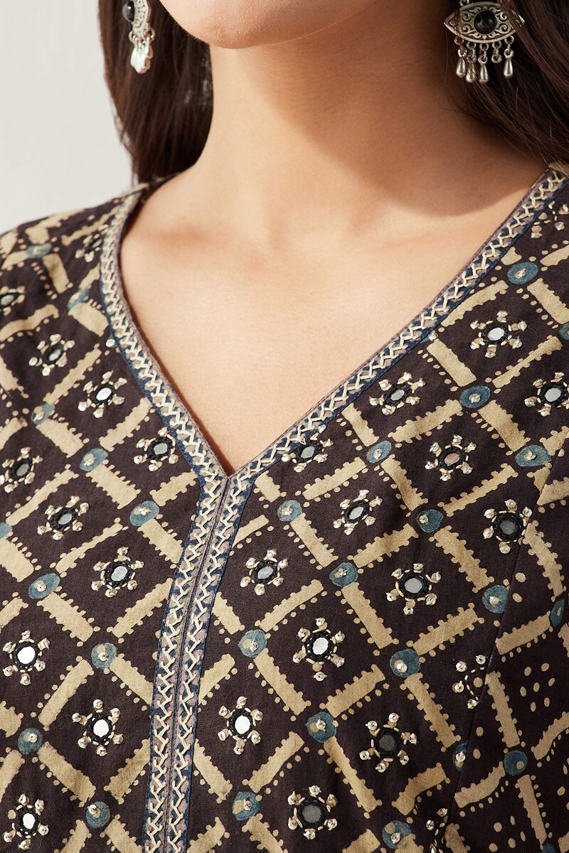  Ajrak Hand Block Printed Straight Cotton Kurta