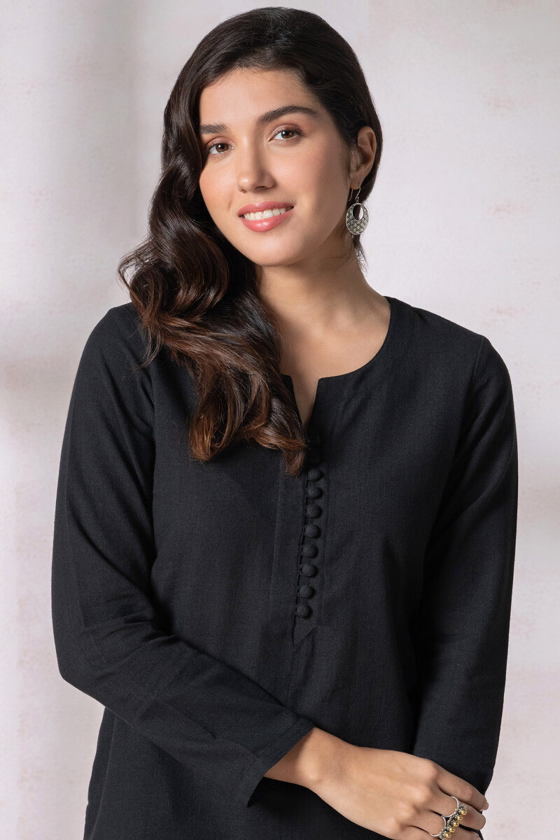 Black Handcrafted Straight Handloom Kurta