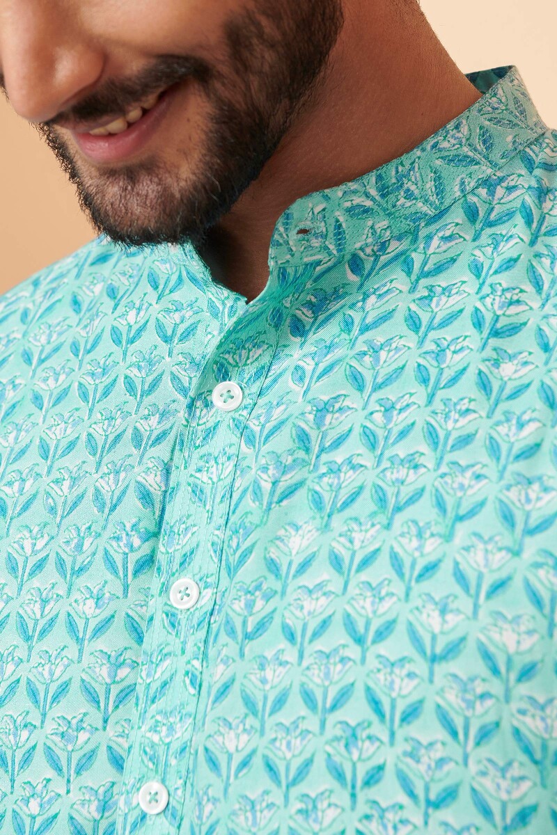 Blue Hand Block Printed Modal Kurta