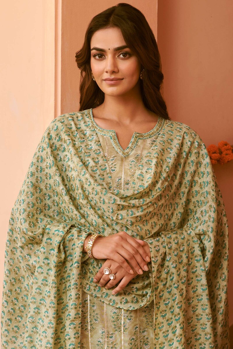 Green Hand Block-Printed Modal Dupatta