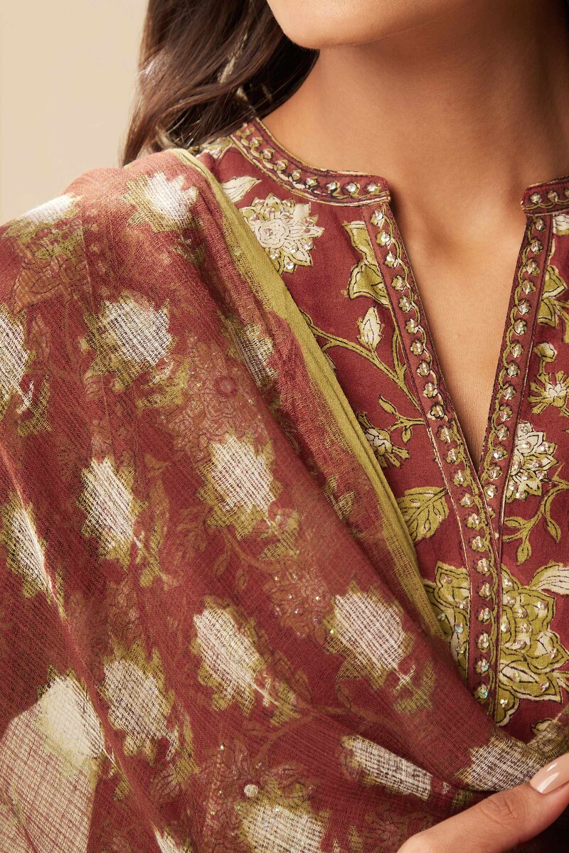 Bagru Hand Block-Printed Kota Dupatta