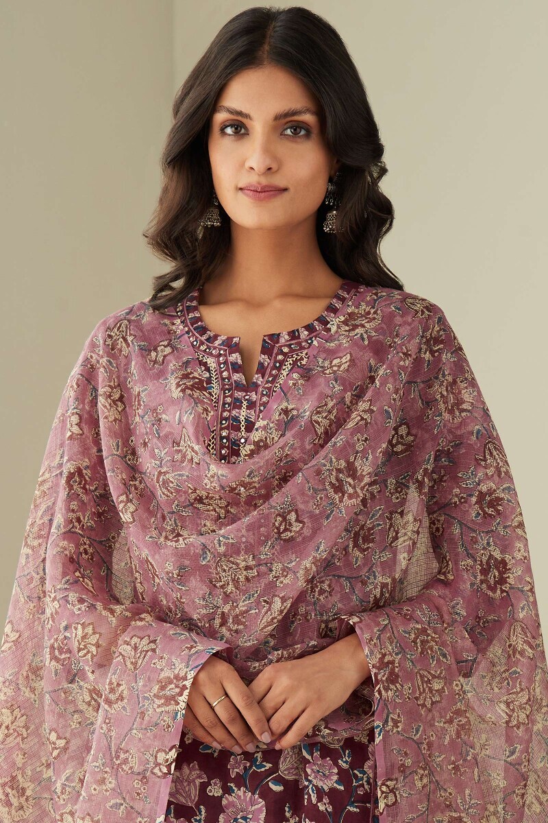 Pink Hand Block-Printed Kota Dupatta