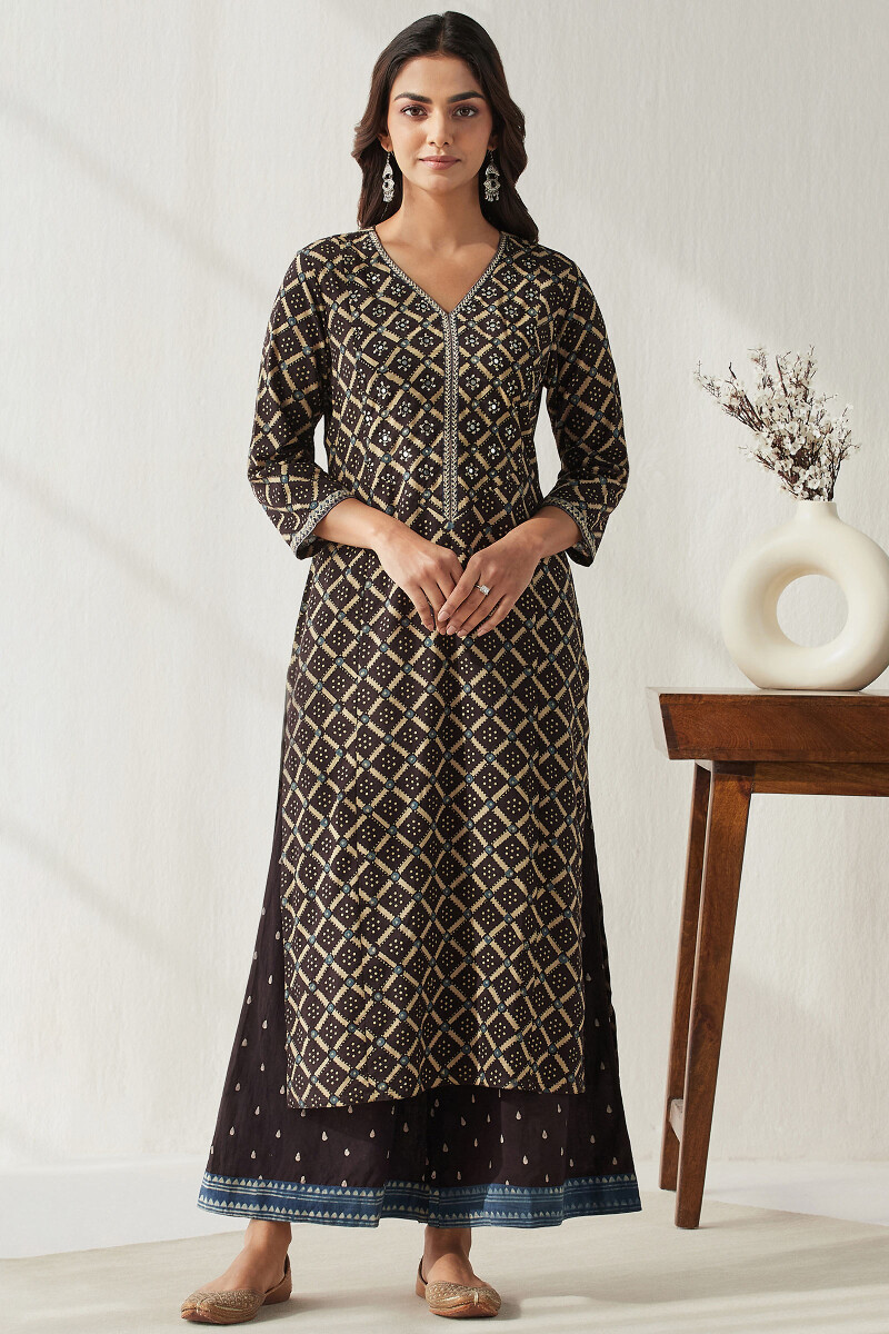  Ajrak Hand Block Printed Straight Cotton Kurta