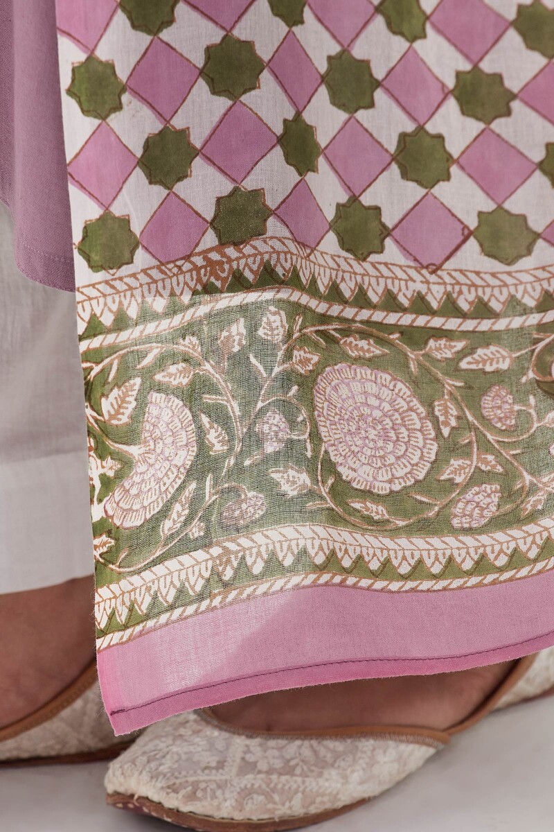 Off-White Hand Block Printed Cotton Mul Dupatta