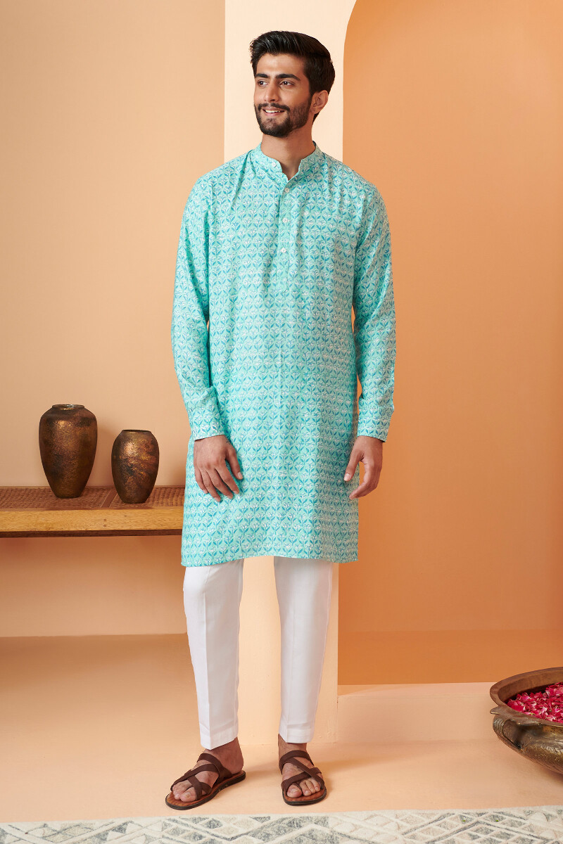 Blue Hand Block Printed Modal Kurta