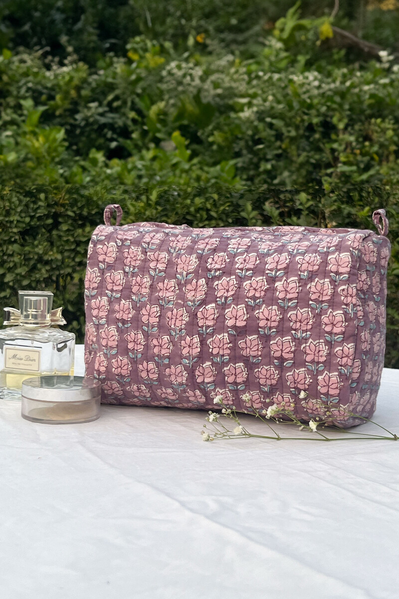 Purple Hand Block-Printed Cotton Vanity Pouch